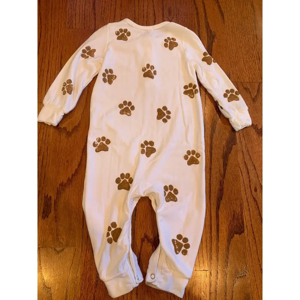 Fairwell Dog Paw Print Onesie Pajamas MSRP $68 Made in USA | White | 18-24 mnths